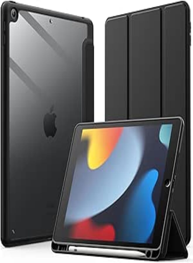 JETech Slim Stand Shockproof Auto Wake/Sleep Cover for iPad 10.2in (9th/8th/7th Generation, 2021/2020/2019) with Pencil Holder (Black)